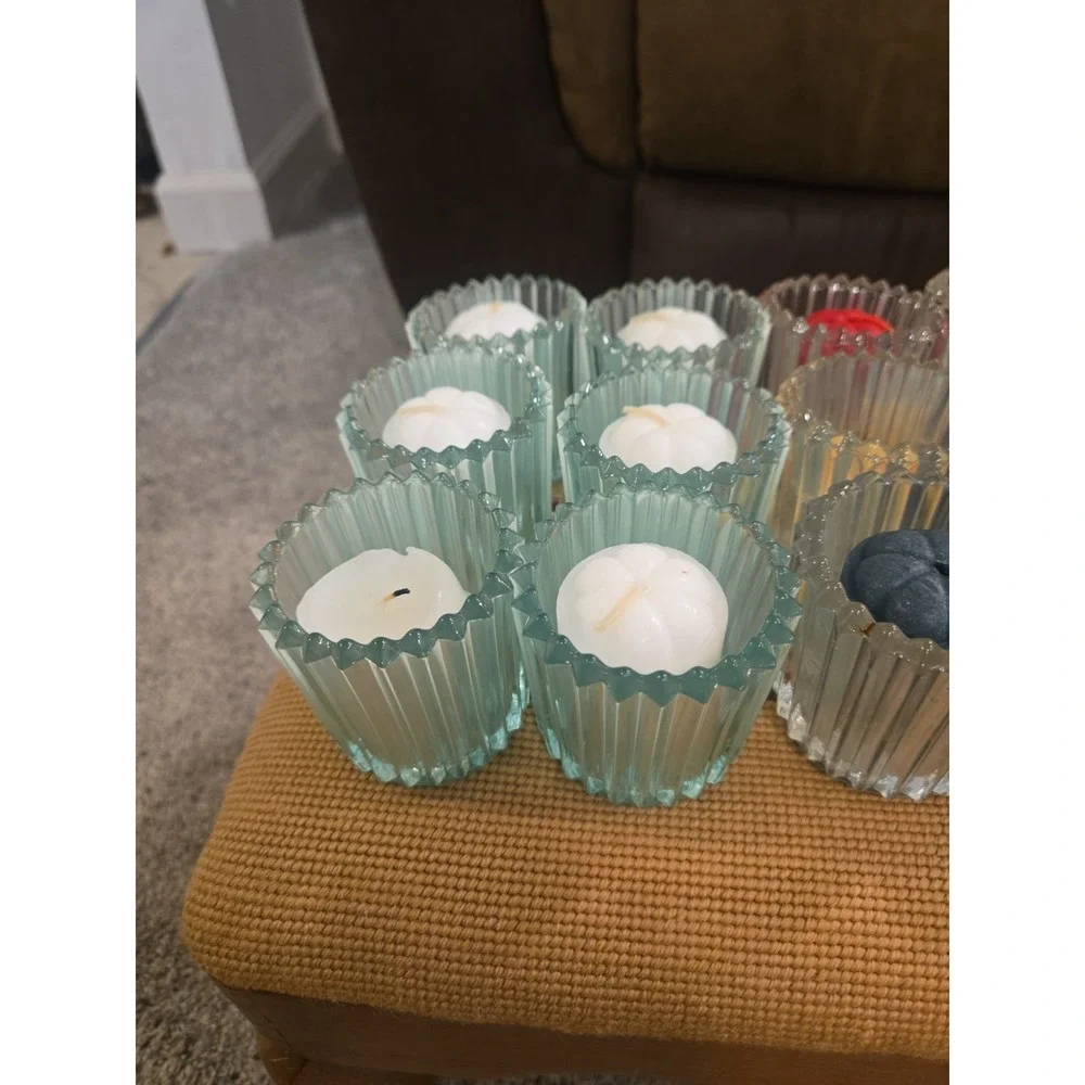 Vintage Indiana Glass Candle Holder Lot 15 Multi Color Ribbed USA Pressed Glass
